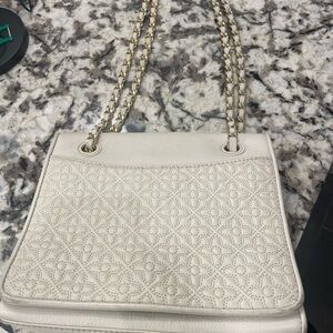 Tory Burch White Quilted Bag with Gold Chain